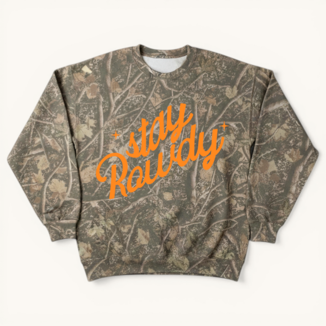 Stay Rowdy Camo Crewneck