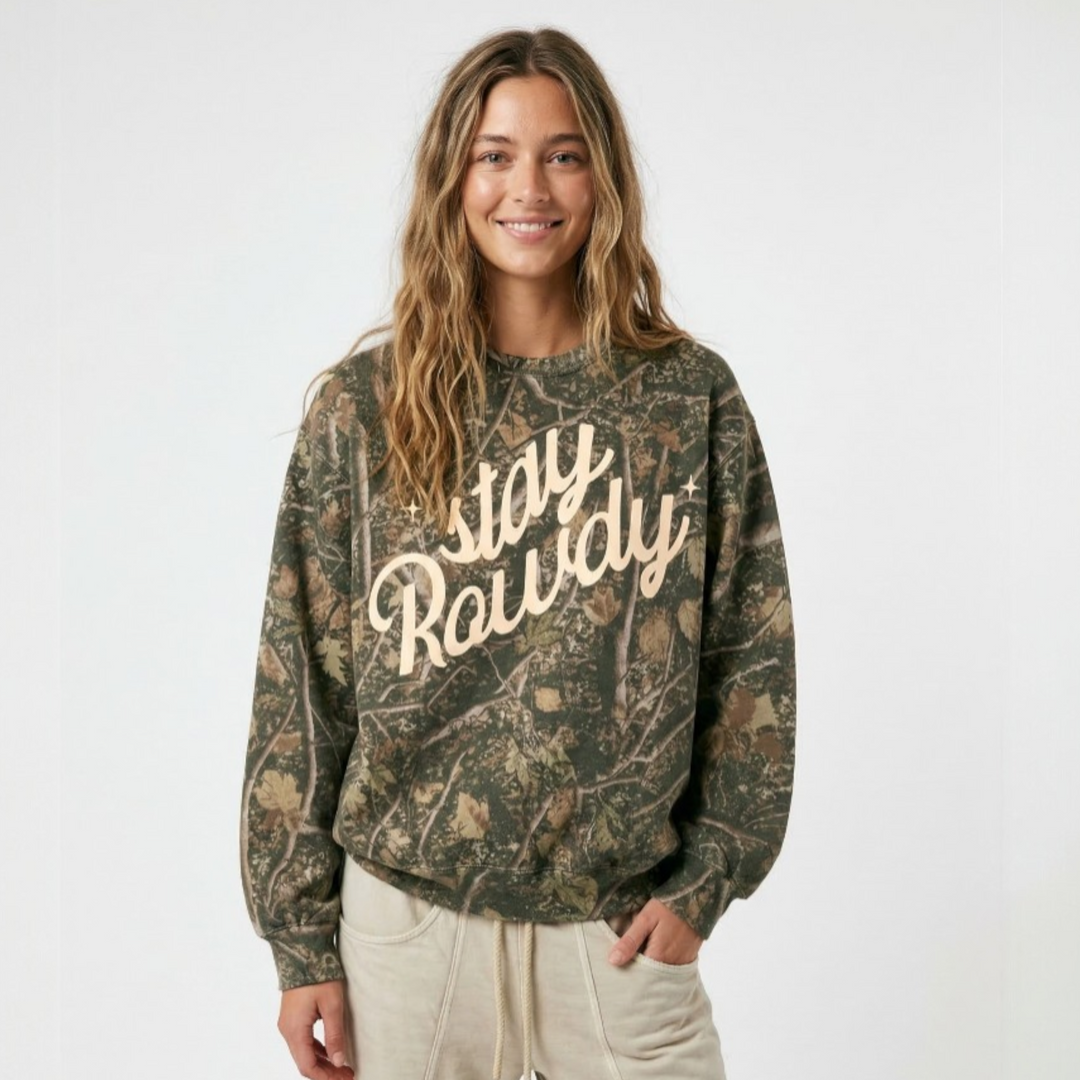 Stay Rowdy Camo Crewneck
