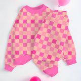 Be Mine Forever | Pink Checkerboard | Bamboo French Terry Jogger Set