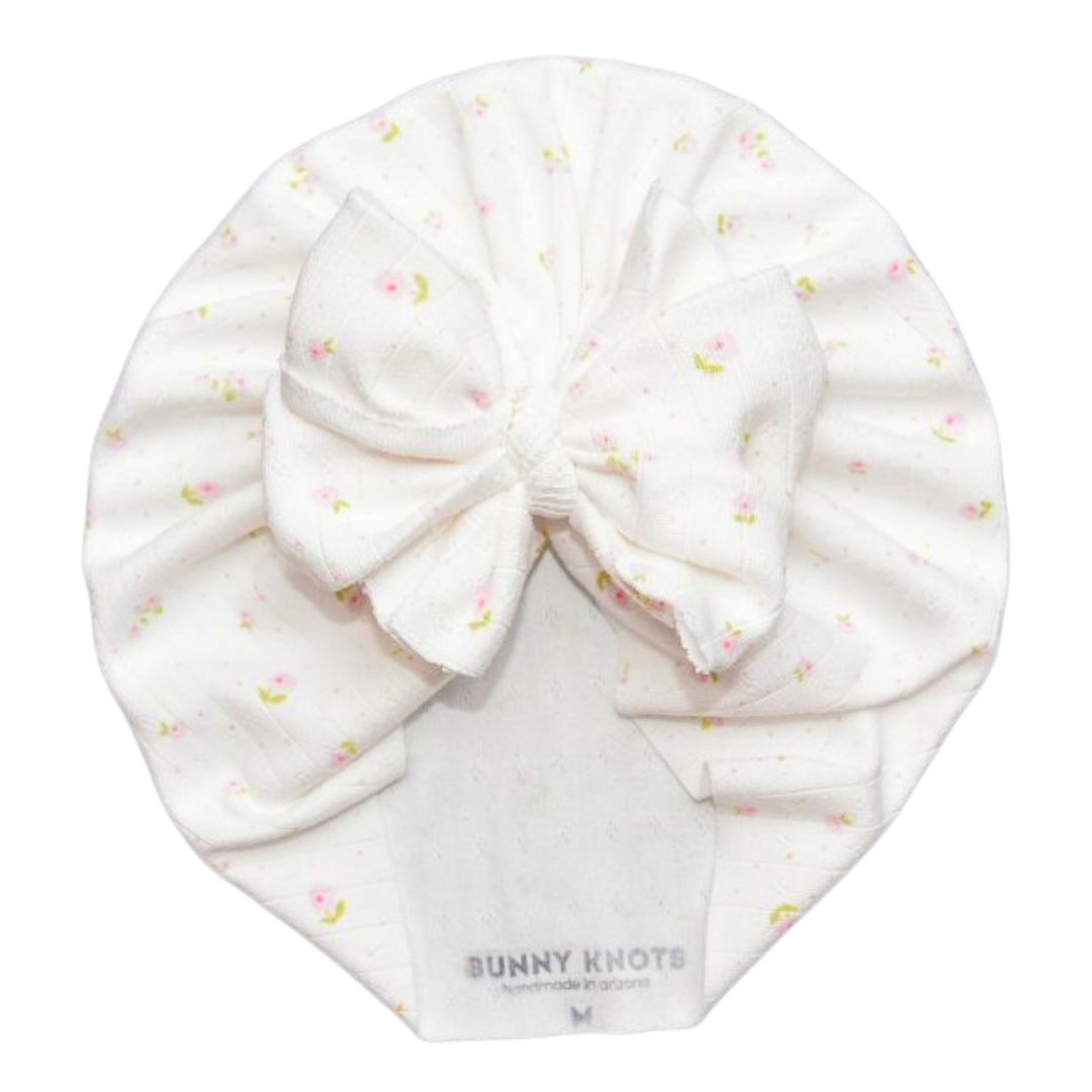 Calliope | Dainty Pink Floral | Pointelle Headwrap - Bunny Knots