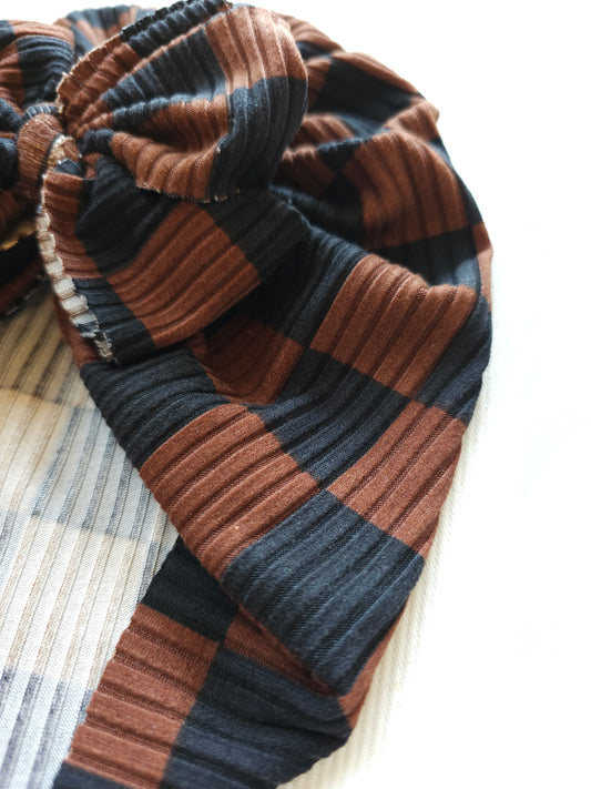 Umber | Brown & Black Checkerboard | Brushed Rib Headwrap