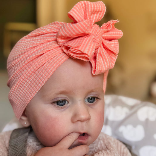 Reef | Coral & White Stripe | Waffle Rib Headwrap