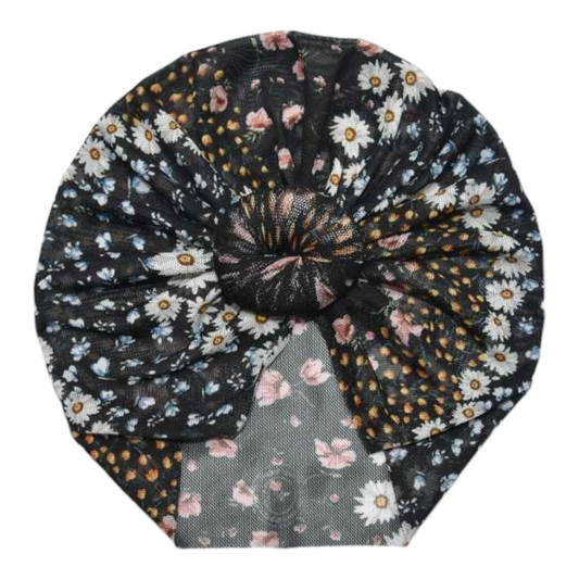 Bellamie | Black Floral | Knotted Boho Mesh Headwrap