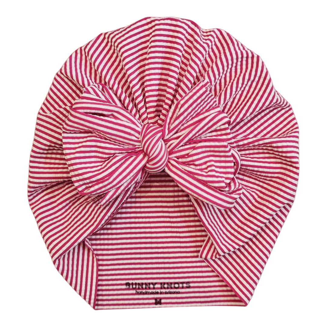 Rowen | Raspberry Stripe | Seersucker Swim Headwrap - Bunny Knots