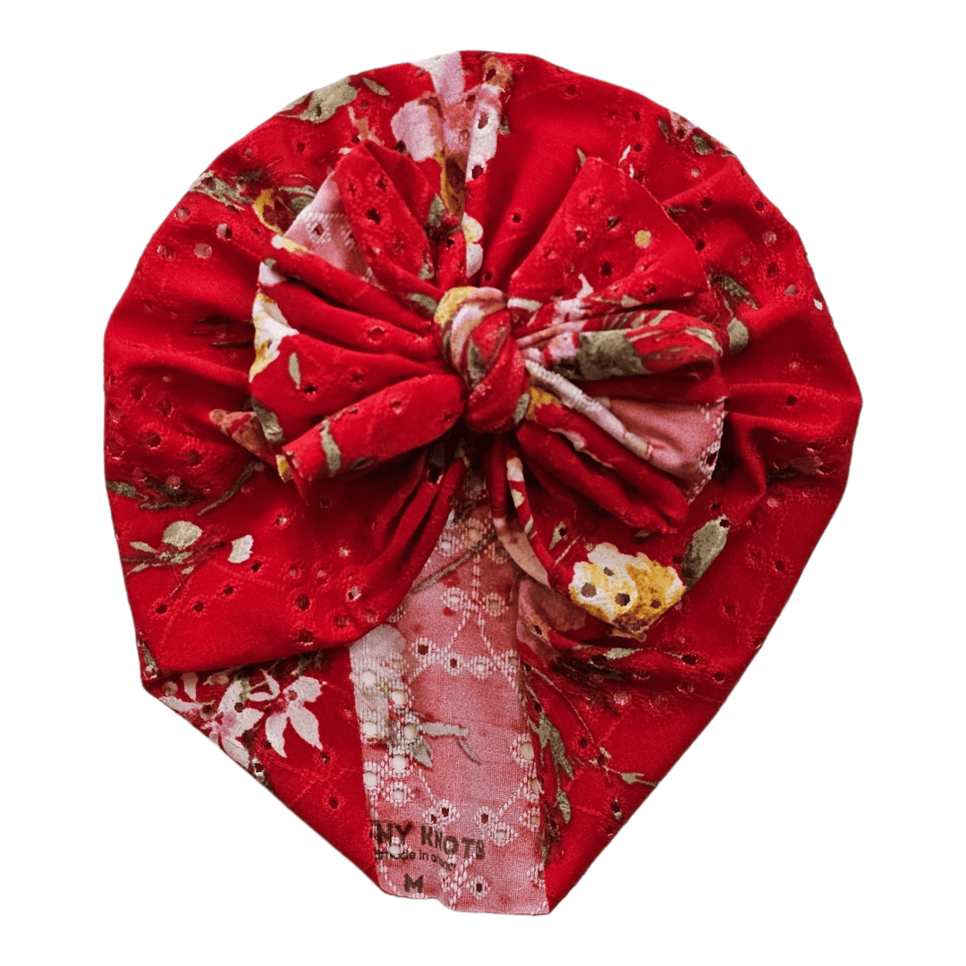 Farleigh | Red Floral | Eyelet Headwrap - Bunny Knots
