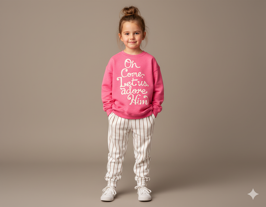 Let Us Adore Him (Pink) Crewneck Sweatshirt