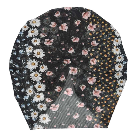 Bellamie | Black Floral | Knotted Boho Mesh Headwrap