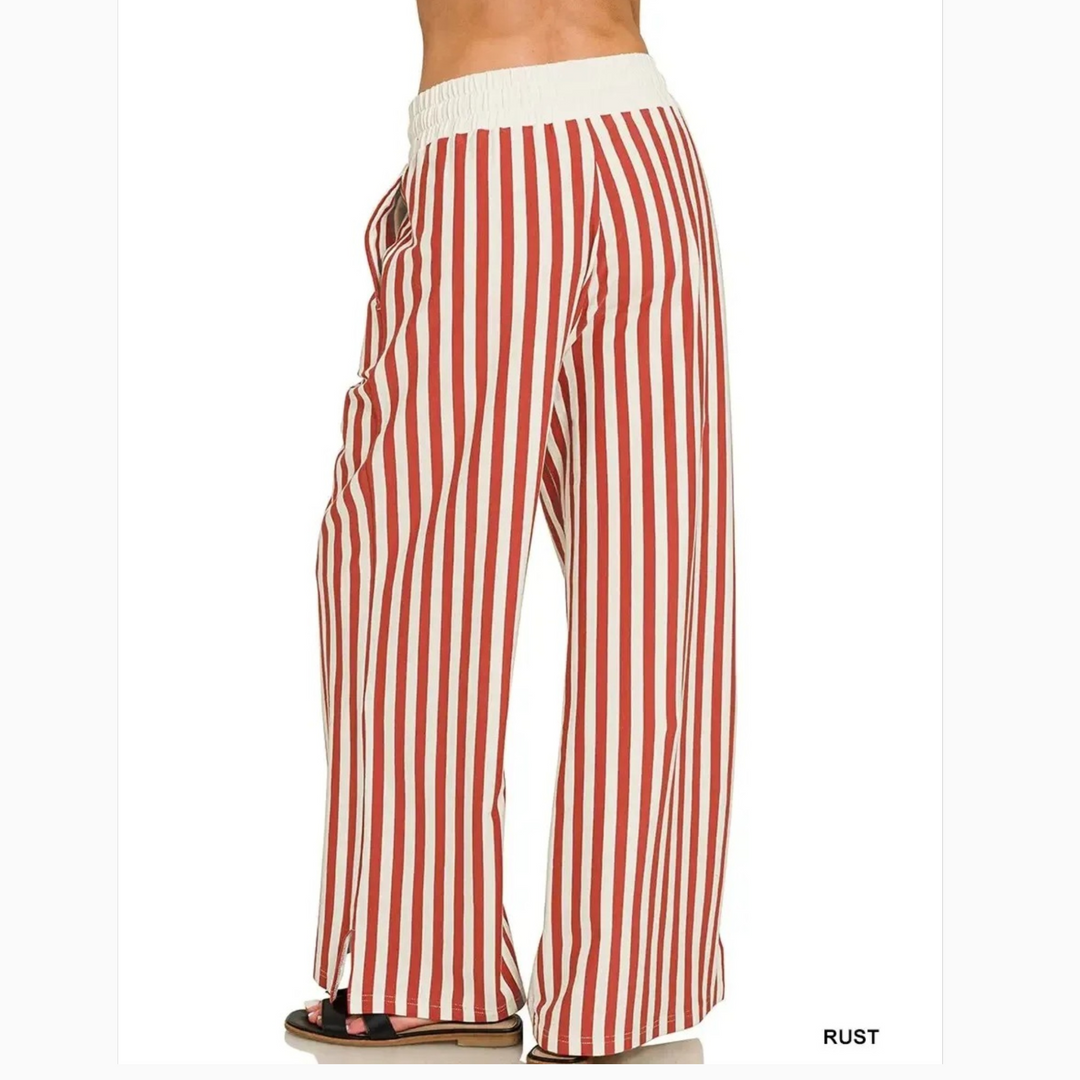 Women's Rust Stripe Wide Leg Pants