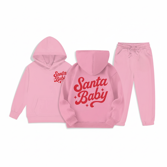 Santa Baby Hoodie Set (Pink)