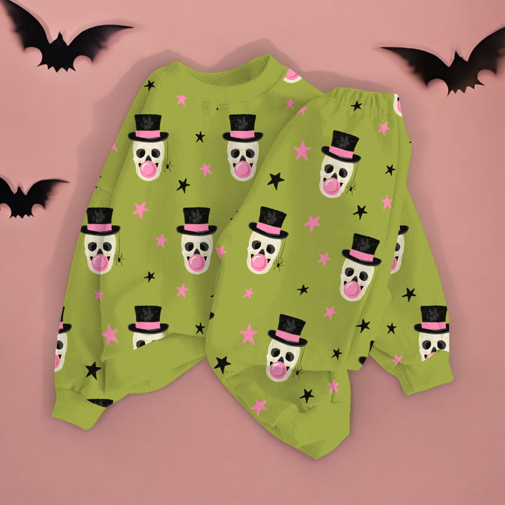 Sir Skeleton (Chartreuse) | Bamboo French Terry Jogger Set - Bunny Knots