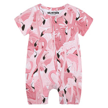 Load image into Gallery viewer, Flamingo Starr | Bamboo Short Sleeve Zippy Short Romper
