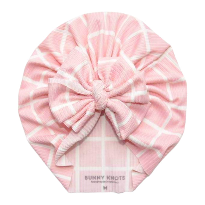 Avonlea | Sweet Pink Grid | Brushed Rib Headwrap - Bunny Knots