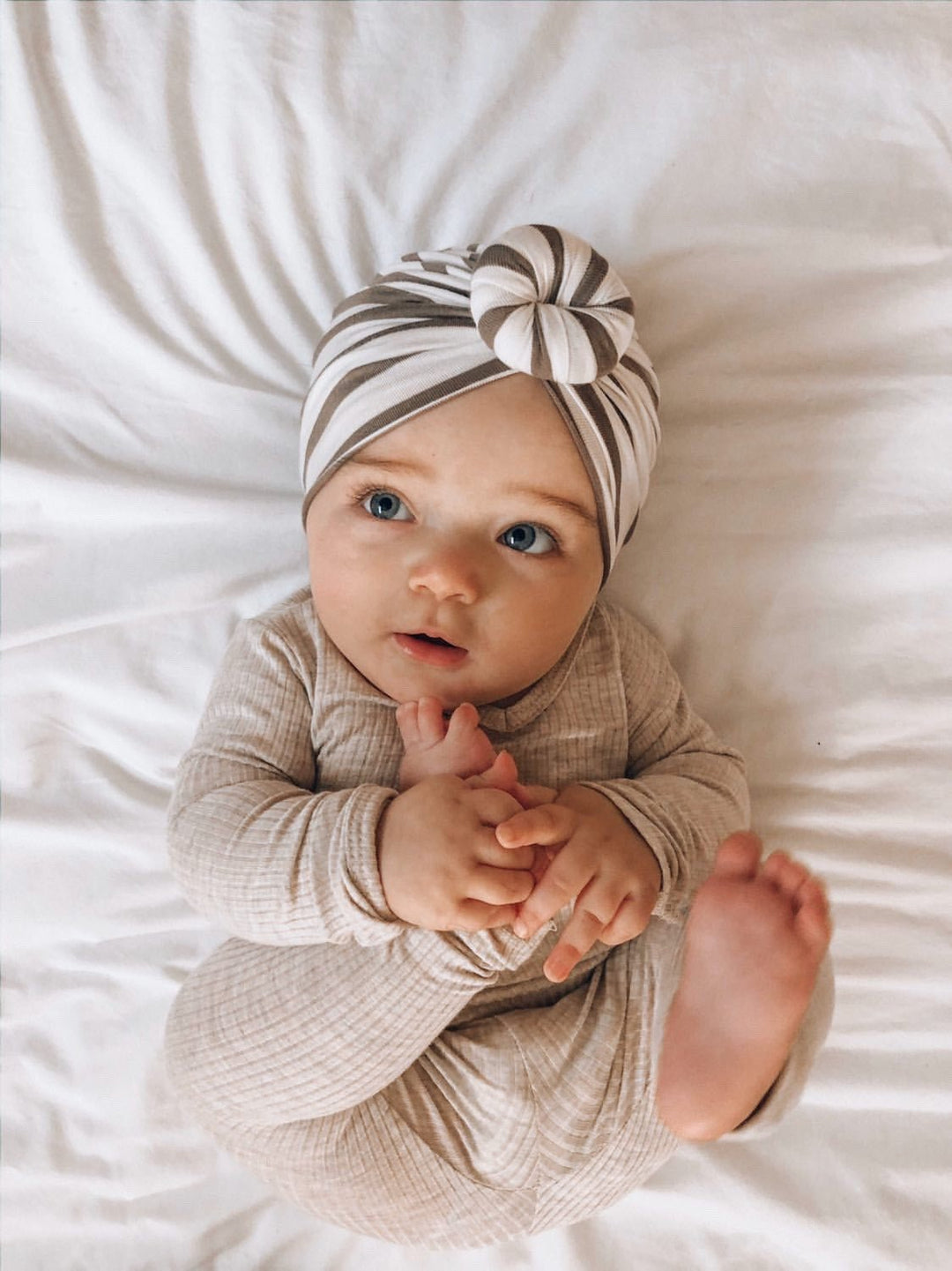 Starling | Taupe Stripe | Modal Headwrap - Bunny Knots