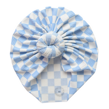 Load image into Gallery viewer, Tollie | Dutch Blue Checkerboard | Brushed Rib Headwrap
