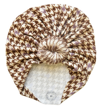 Load image into Gallery viewer, Jema Rose | Brown &amp; Lavender Houndstooth | Cashmere Headwrap
