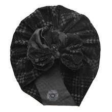 Load image into Gallery viewer, Chimney | Black Plaid | Crushed Velvet Burnout Headwrap

