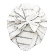 Load image into Gallery viewer, Ivy Sam | White &amp; Grey Stripe | Hacci Sweater Headwrap

