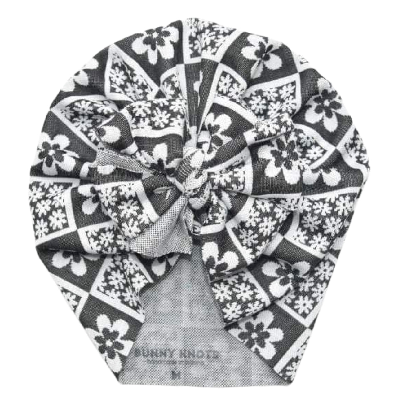 Ramone | Black & White Checkerboard Floral | Jacquard Headwrap